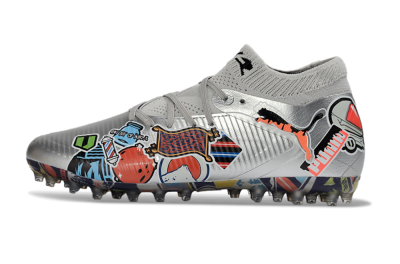 Puma Future 8 Ultimate MG Multi Ground Soccer Cleats - Silver/Vibrant Multicolor/Playful Pattern