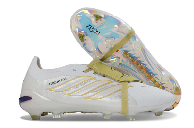 Adidas Predator 26 Elite Fold-Over Tongue FG Firm Ground Soccer Cleats - White/Gold Enhancer/Reflective Shine