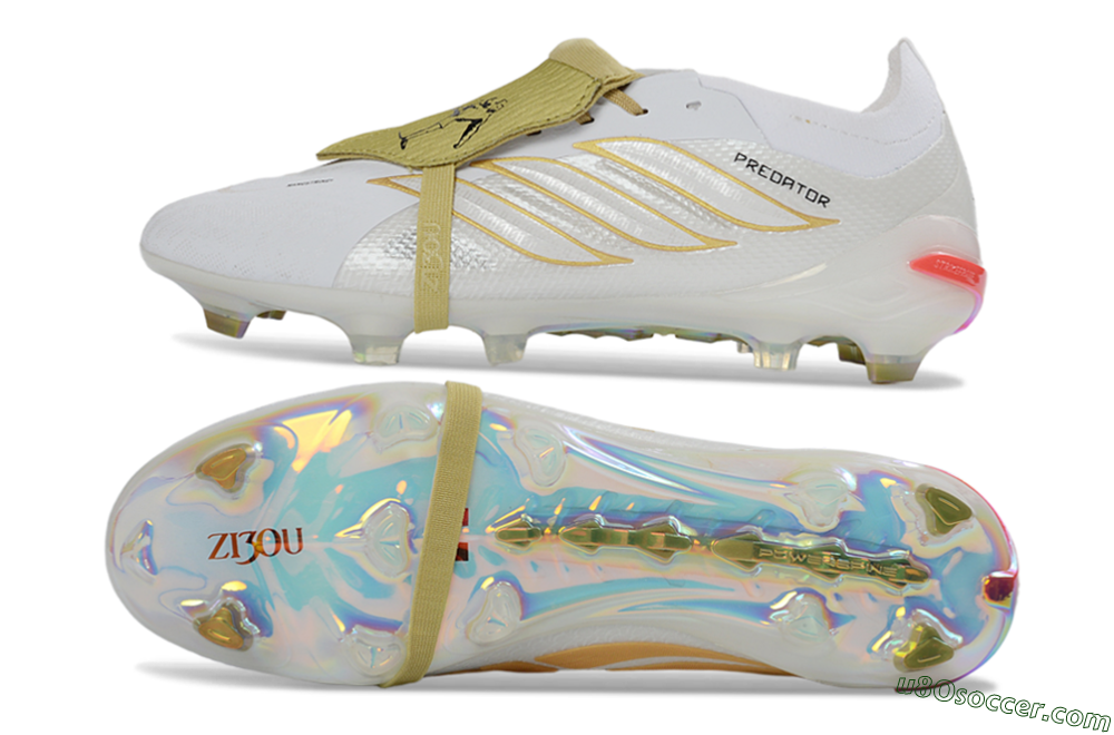 Adidas Predator 26 Elite Fold-Over Tongue FG Firm Ground Soccer Cleats - White/Gold Enhancer/Reflective Shine 0