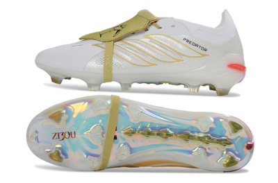 Adidas Predator 26 Elite Fold-Over Tongue FG Firm Ground Soccer Cleats - White/Gold Enhancer/Reflective Shine
