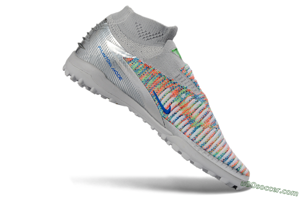 Nike Phantom 6 Elite High TF Artificial Turf Soccer Shoes - Gray/Vibrant Orange/Neon Green 4