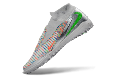 Nike Phantom 6 Elite High TF Artificial Turf Soccer Shoes - Gray/Vibrant Orange/Neon Green