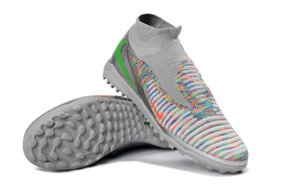 Nike Phantom 6 Elite High TF Artificial Turf Soccer Shoes - Gray/Vibrant Orange/Neon Green