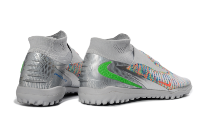 Nike Phantom 6 Elite High TF Artificial Turf Soccer Shoes - Gray/Vibrant Orange/Neon Green