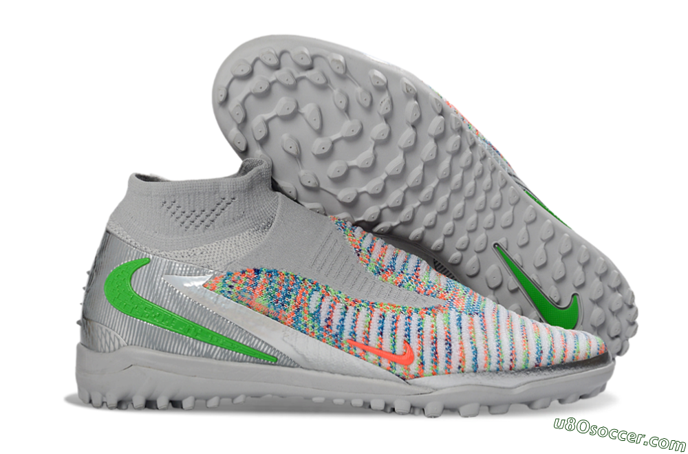 Nike Phantom 6 Elite High TF Artificial Turf Soccer Shoes - Gray/Vibrant Orange/Neon Green 1