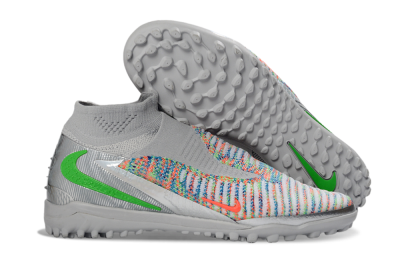 Nike Phantom 6 Elite High TF Artificial Turf Soccer Shoes - Gray/Vibrant Orange/Neon Green