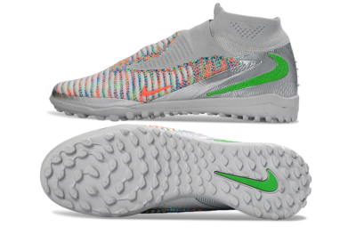 Nike Phantom 6 Elite High TF Artificial Turf Soccer Shoes - Gray/Vibrant Orange/Neon Green