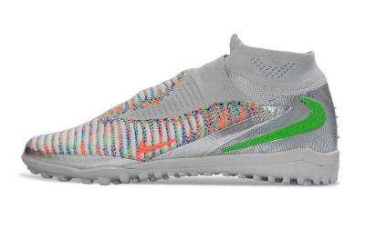 Nike Phantom 6 Elite High TF Artificial Turf Soccer Shoes - Gray/Vibrant Orange/Neon Green