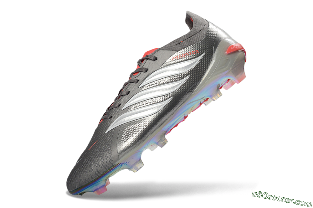 Adidas Predator 26 Elite FG Firm Ground Soccer Cleats - Gray/Electric Red/Rainbow Flash 5