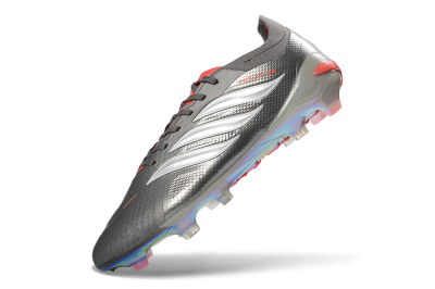 Adidas Predator 26 Elite FG Firm Ground Soccer Cleats - Gray/Electric Red/Rainbow Flash