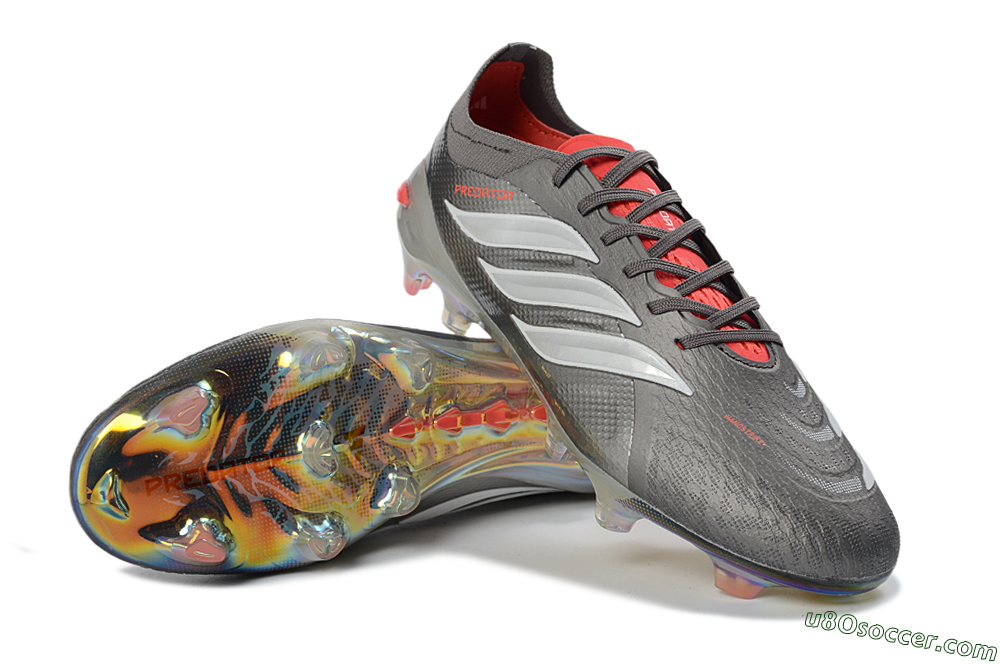 Adidas Predator 26 Elite FG Firm Ground Soccer Cleats - Gray/Electric Red/Rainbow Flash 3