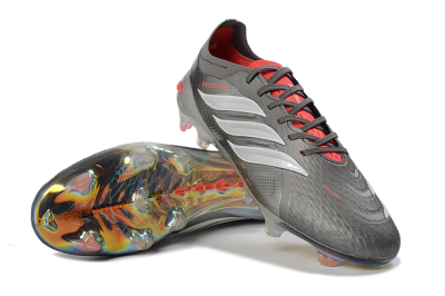 Adidas Predator 26 Elite FG Firm Ground Soccer Cleats - Gray/Electric Red/Rainbow Flash