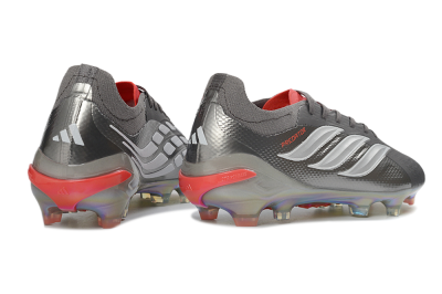 Adidas Predator 26 Elite FG Firm Ground Soccer Cleats - Gray/Electric Red/Rainbow Flash