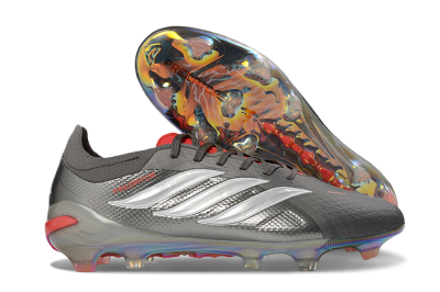 Adidas Predator 26 Elite FG Firm Ground Soccer Cleats - Gray/Electric Red/Rainbow Flash