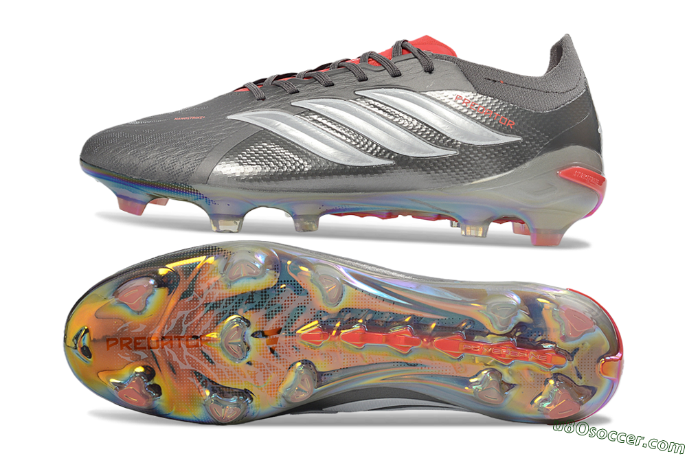 Adidas Predator 26 Elite FG Firm Ground Soccer Cleats - Gray/Electric Red/Rainbow Flash 0