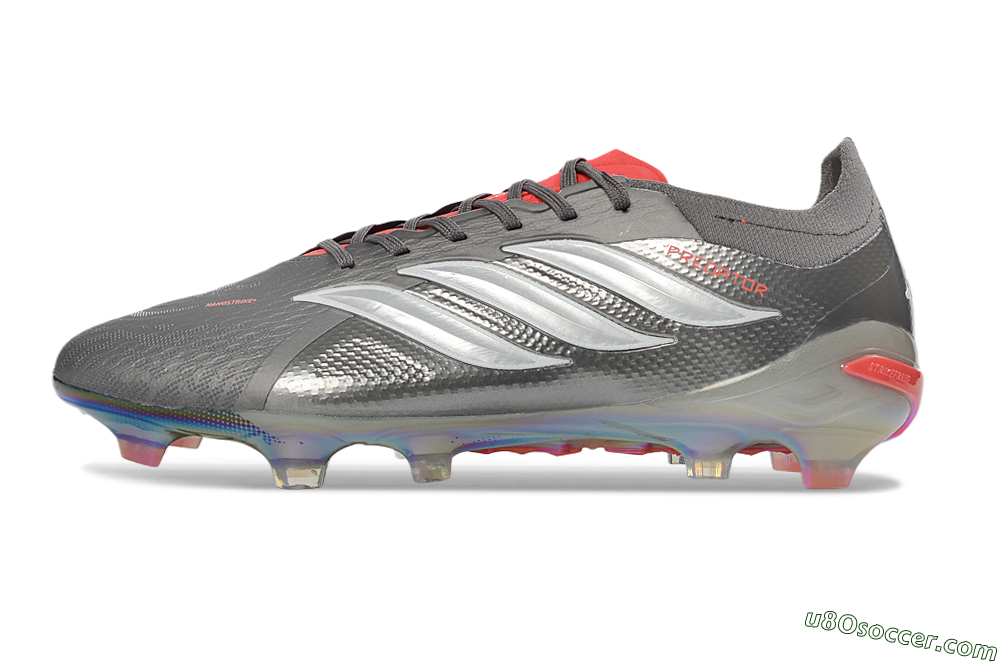 Adidas Predator 26 Elite FG Firm Ground Soccer Cleats - Gray/Electric Red/Rainbow Flash 2