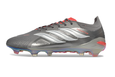 Adidas Predator 26 Elite FG Firm Ground Soccer Cleats - Gray/Electric Red/Rainbow Flash