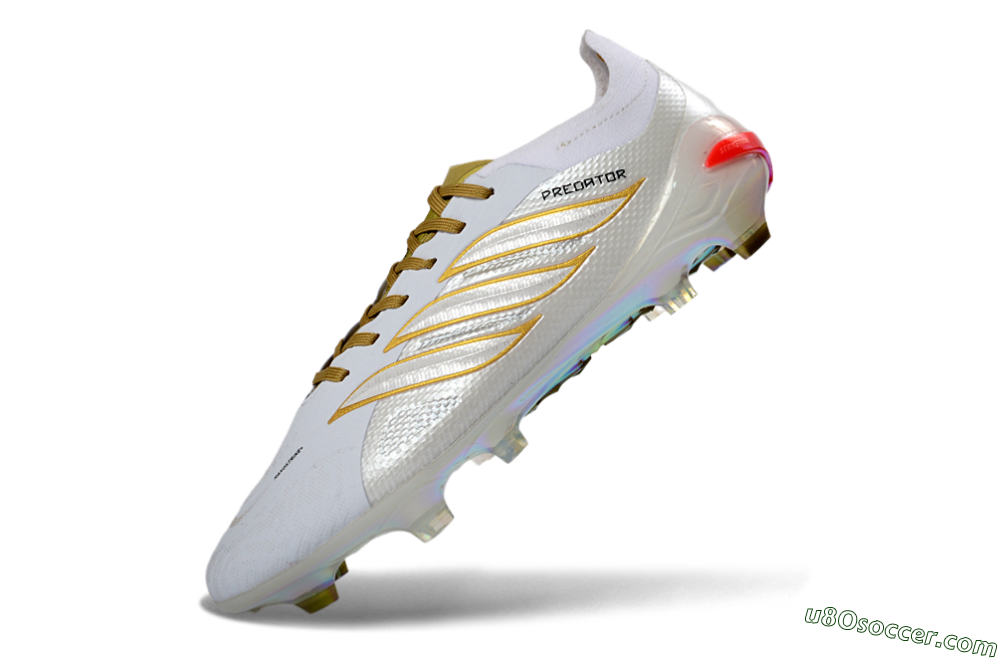 Adidas Predator 26 Elite FG Firm Ground Soccer Cleats - White/Gold Reflective/Sleek Silver 5