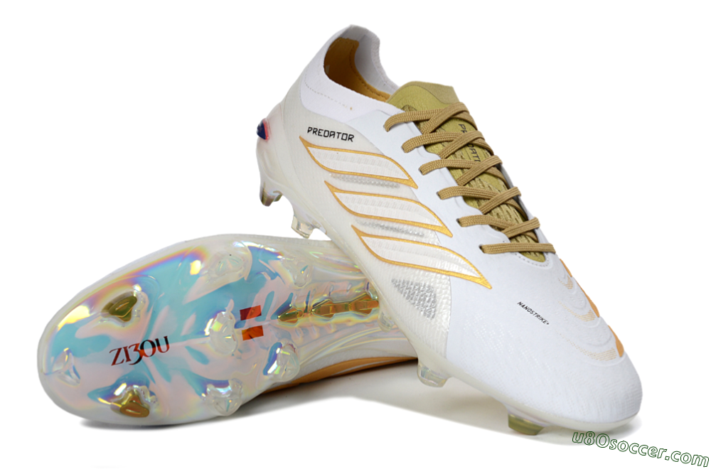 Adidas Predator 26 Elite FG Firm Ground Soccer Cleats - White/Gold Reflective/Sleek Silver 3