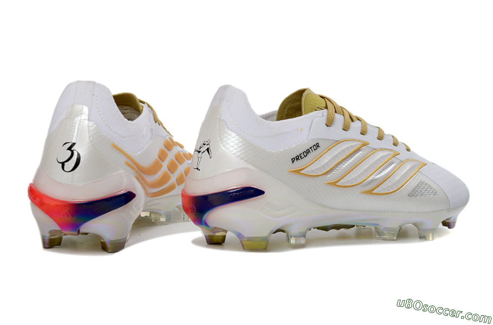 Adidas Predator 26 Elite FG Firm Ground Soccer Cleats - White/Gold Reflective/Sleek Silver 6