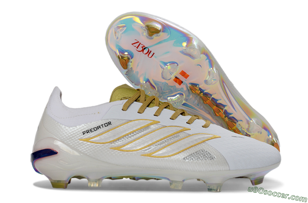 Adidas Predator 26 Elite FG Firm Ground Soccer Cleats - White/Gold Reflective/Sleek Silver 1