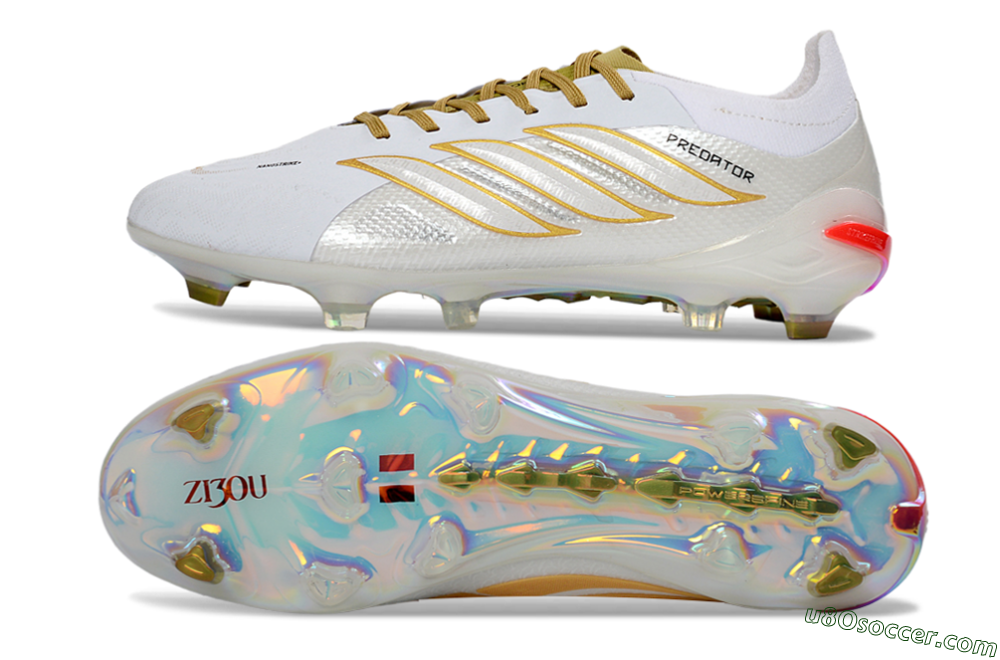 Adidas Predator 26 Elite FG Firm Ground Soccer Cleats - White/Gold Reflective/Sleek Silver 0