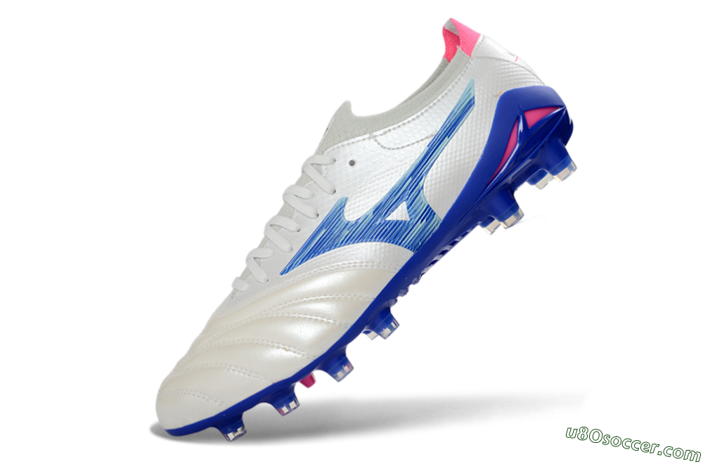 Mizuno Morelia Neo 4 FG Firm Ground Soccer Cleats - White/Electric Blue/Pink Fusion 5