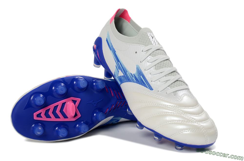 Mizuno Morelia Neo 4 FG Firm Ground Soccer Cleats - White/Electric Blue/Pink Fusion 3