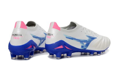 Mizuno Morelia Neo 4 FG Firm Ground Soccer Cleats - White/Electric Blue/Pink Fusion