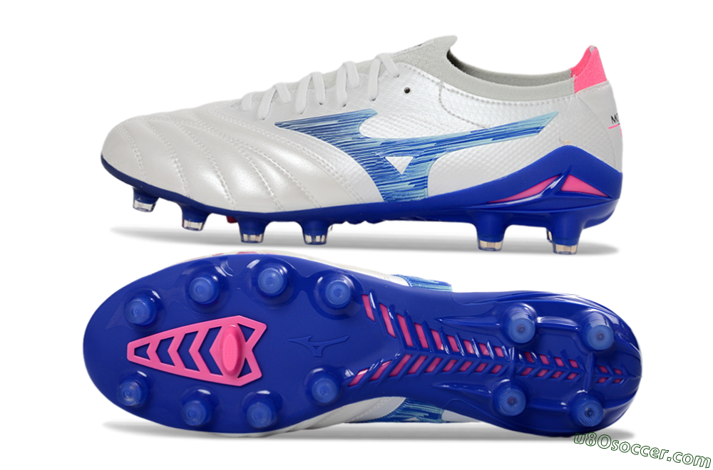 Mizuno Morelia Neo 4 FG Firm Ground Soccer Cleats - White/Electric Blue/Pink Fusion 0