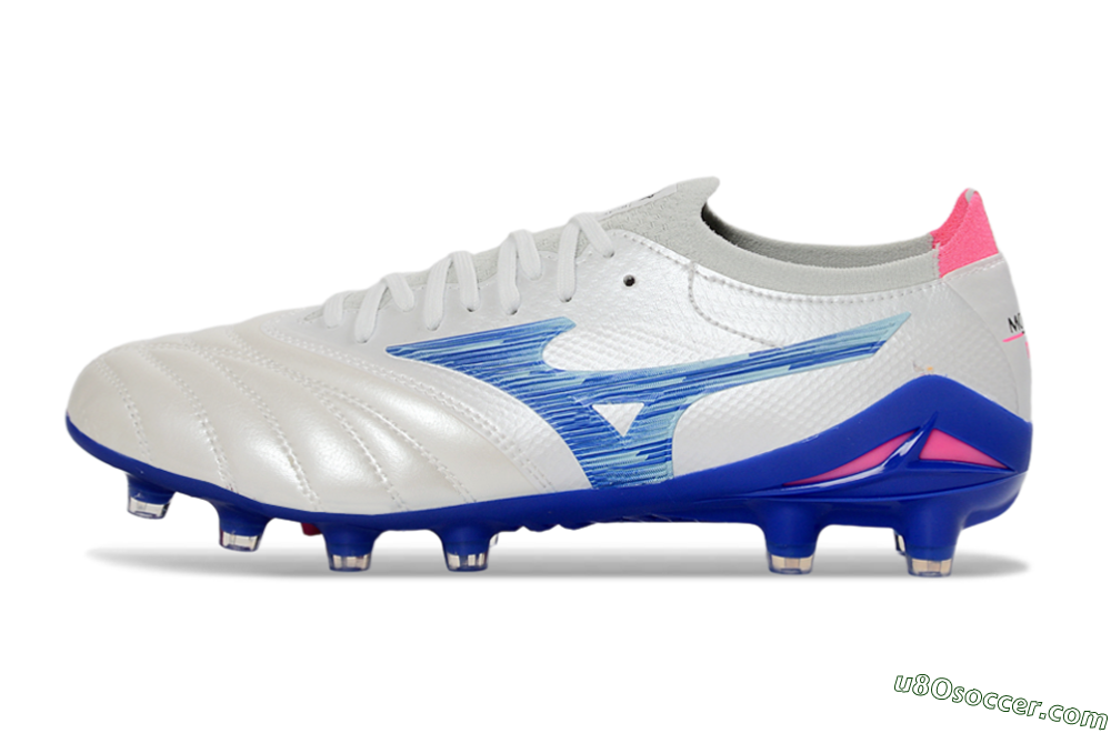 Mizuno Morelia Neo 4 FG Firm Ground Soccer Cleats - White/Electric Blue/Pink Fusion 2