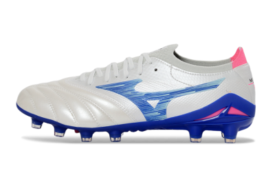 Mizuno Morelia Neo 4 FG Firm Ground Soccer Cleats - White/Electric Blue/Pink Fusion