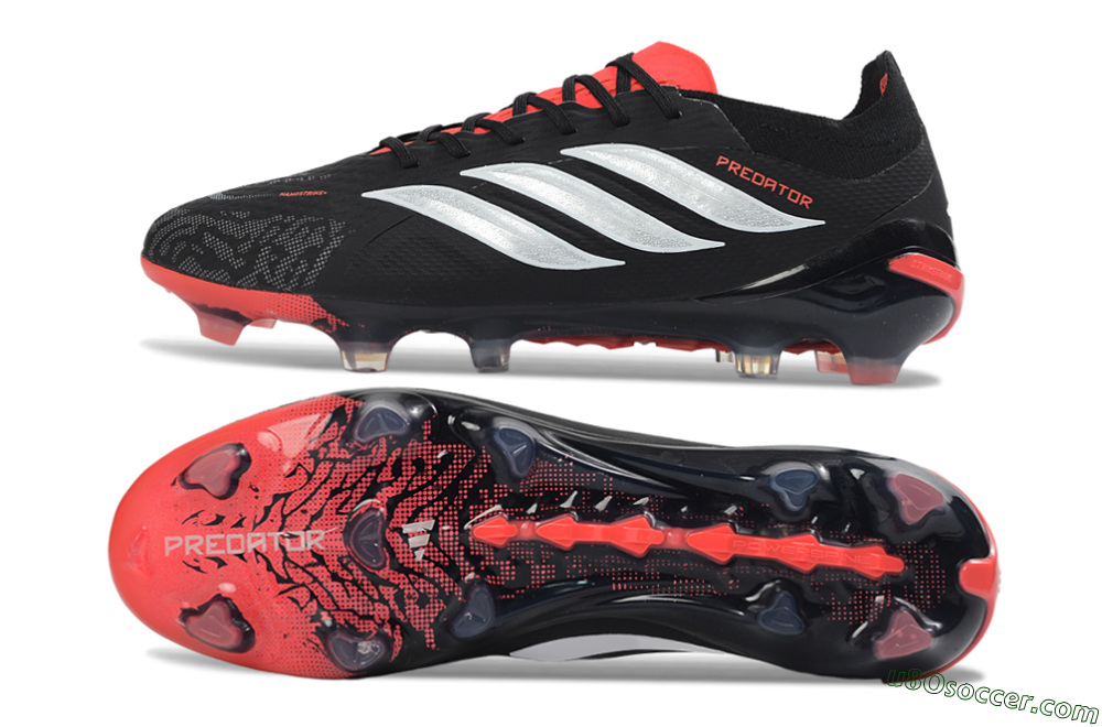 Adidas Predator 26 Elite FG Firm Ground Soccer Cleats - Black/Electric Red/Metallic Silver 0