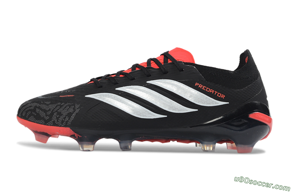 Adidas Predator 26 Elite FG Firm Ground Soccer Cleats - Black/Electric Red/Metallic Silver 2
