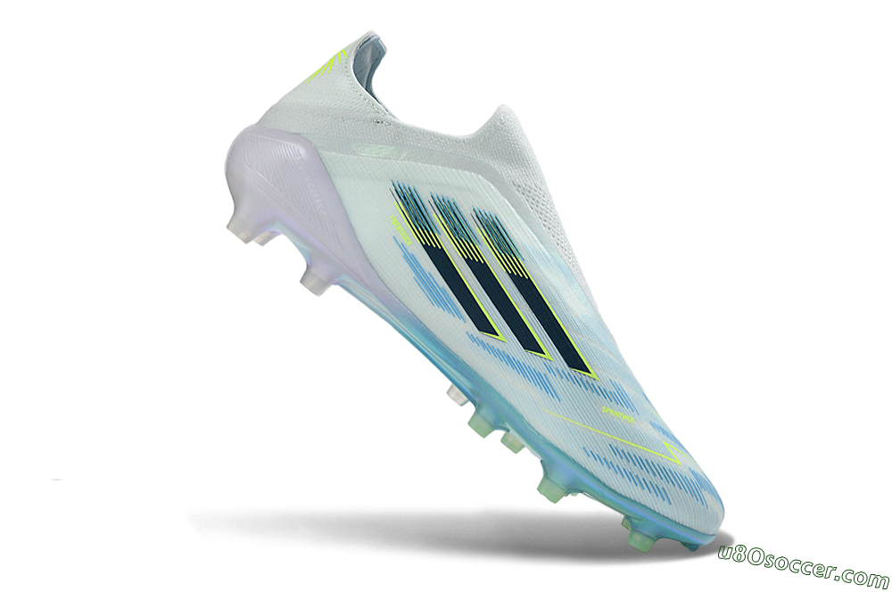 Adidas F50 Elite Laceless AG Artificial Grass Soccer Cleats - White/Iridescent Blue/Iridescent Green 4