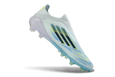 Adidas F50 Elite Laceless AG Artificial Grass Soccer Cleats - White/Iridescent Blue/Iridescent Green
