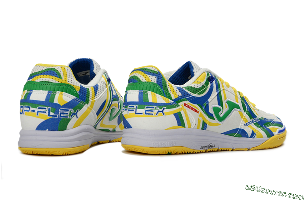 Joma Top Flex IC Indoor & Futsal Soccer Shoes - White/Sunny Yellow/Blue Lagoon 5