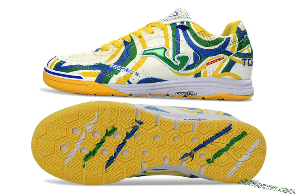 Joma Top Flex IC Indoor & Futsal Soccer Shoes - White/Sunny Yellow/Blue Lagoon 0