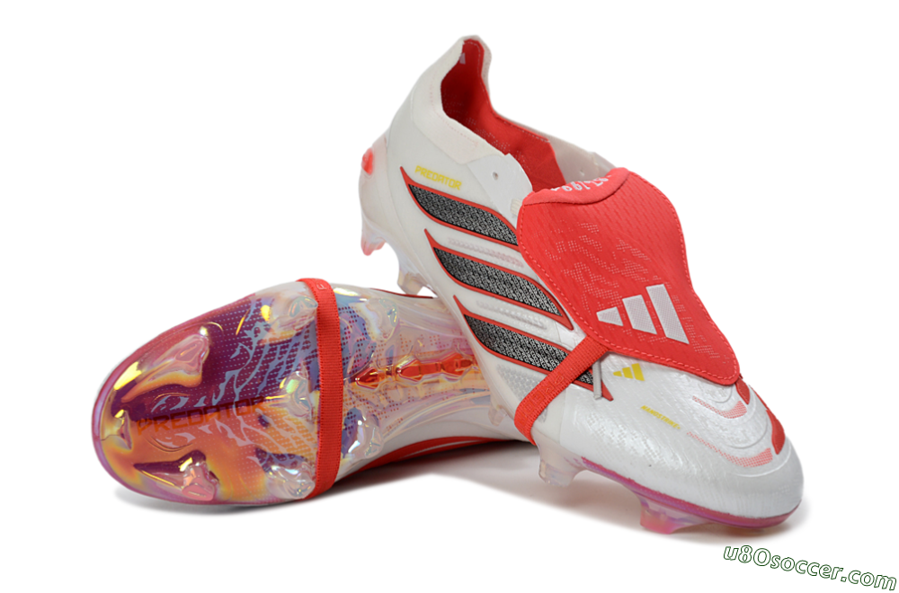 Adidas Predator 26 Elite Fold-Over Tongue FG Firm Ground Soccer Cleats - White/Solar Red/Black 3