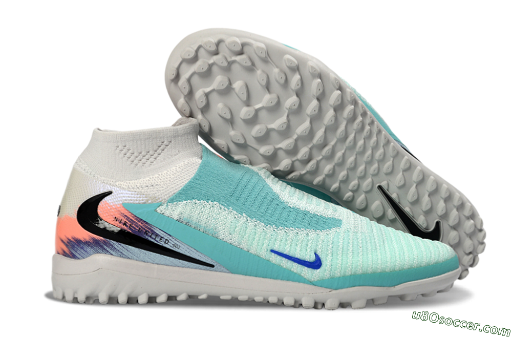 Nike Phantom 6 Elite High TF Artificial Turf Soccer Shoes - Aqua/Coral Burst/Able Blue 1