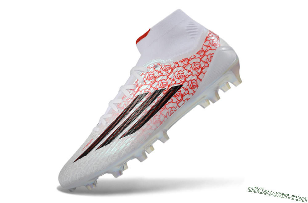 Adidas F50 Elite Mid FG Firm Ground Soccer Cleats - White/Crimson Rose/Sleek Black 5