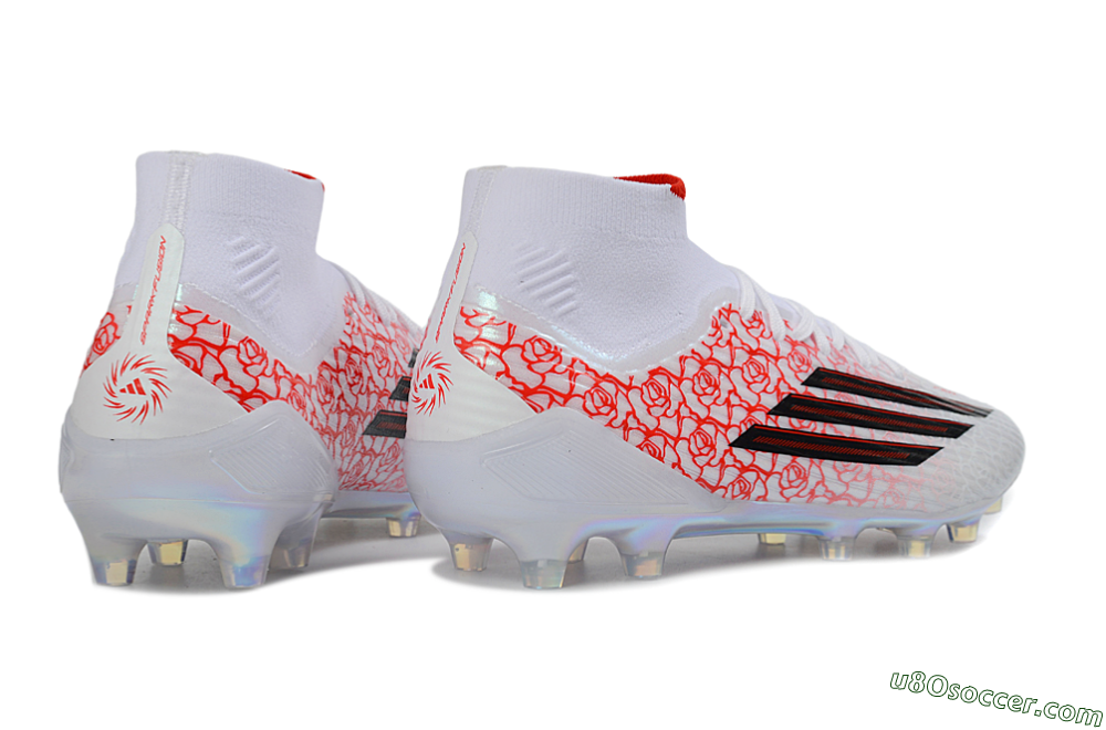 Adidas F50 Elite Mid FG Firm Ground Soccer Cleats - White/Crimson Rose/Sleek Black 6