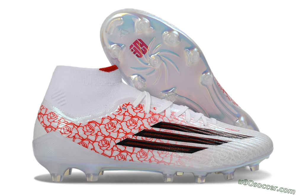 Adidas F50 Elite Mid FG Firm Ground Soccer Cleats - White/Crimson Rose/Sleek Black 1