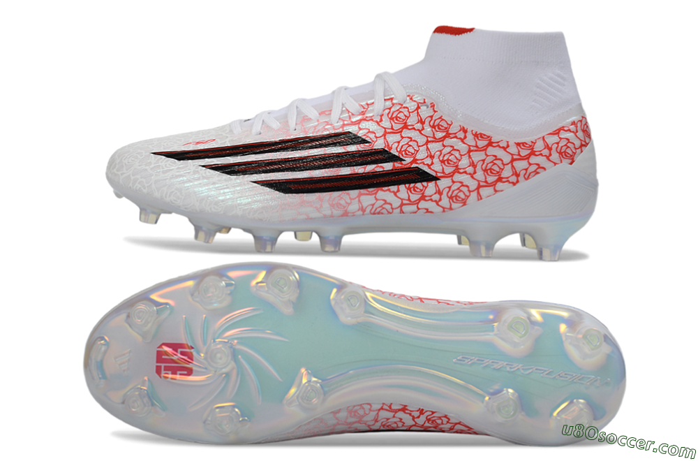 Adidas F50 Elite Mid FG Firm Ground Soccer Cleats - White/Crimson Rose/Sleek Black 0