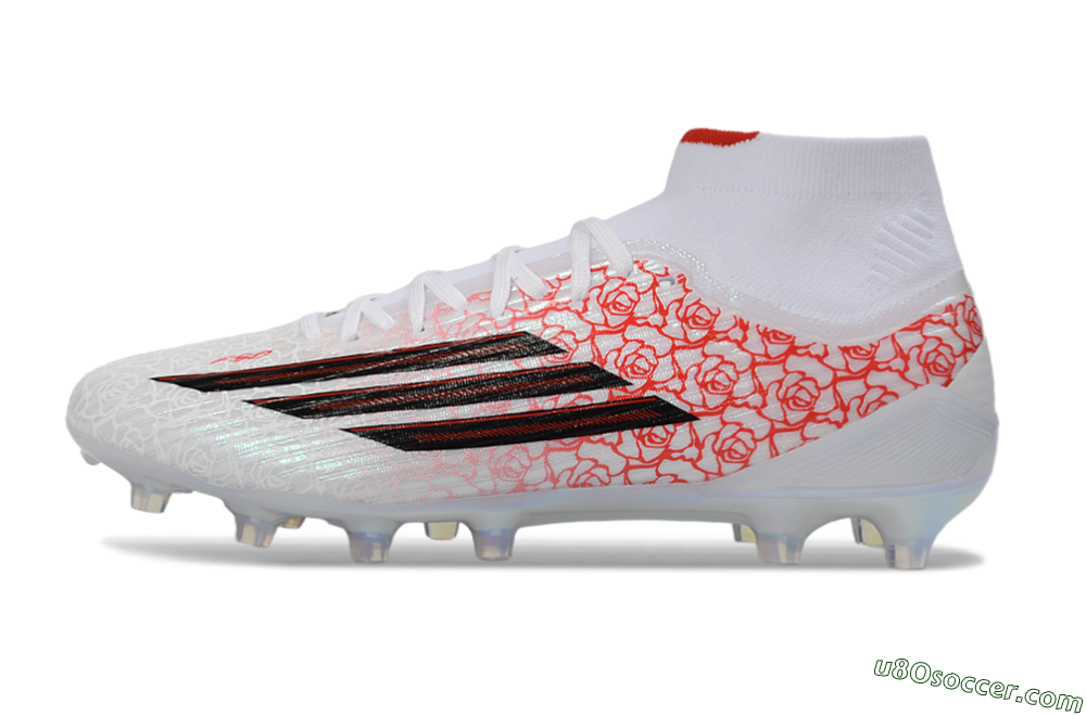 Adidas F50 Elite Mid FG Firm Ground Soccer Cleats - White/Crimson Rose/Sleek Black 2