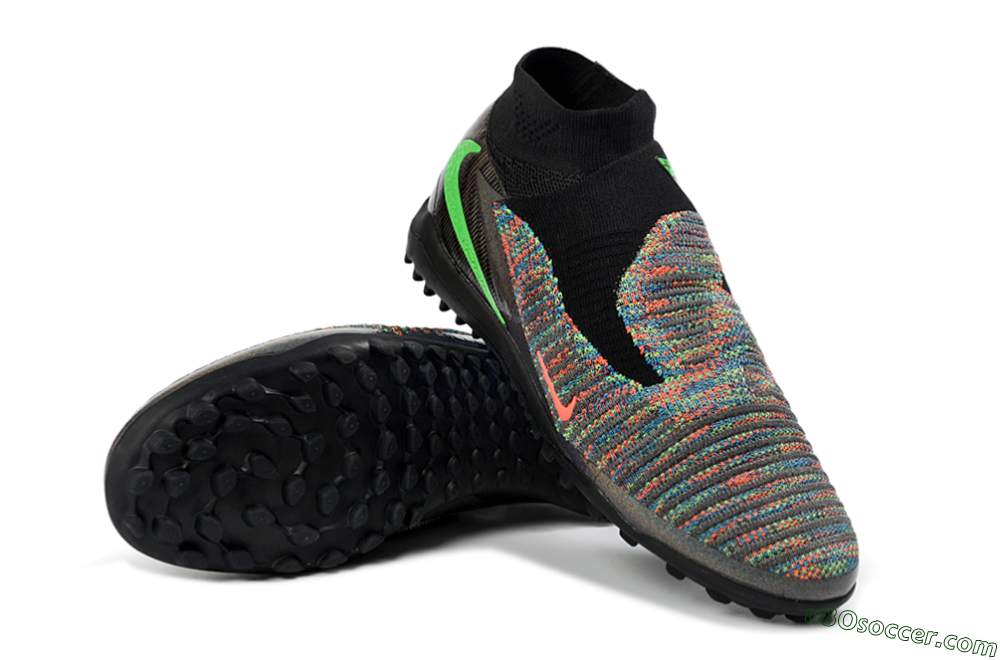 Nike Phantom 6 Elite High TF Artificial Turf Soccer Shoes - Black/Electric Green/Multicolor 3