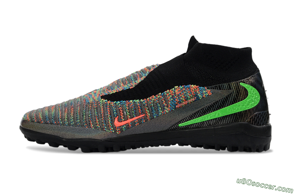 Nike Phantom 6 Elite High TF Artificial Turf Soccer Shoes - Black/Electric Green/Multicolor 2
