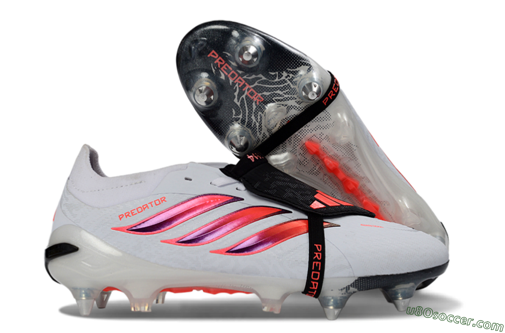 Adidas Predator 26 Elite Fold-Over Tongue FG Firm Ground Soccer Cleats - White/Vivid Pink/Black 1