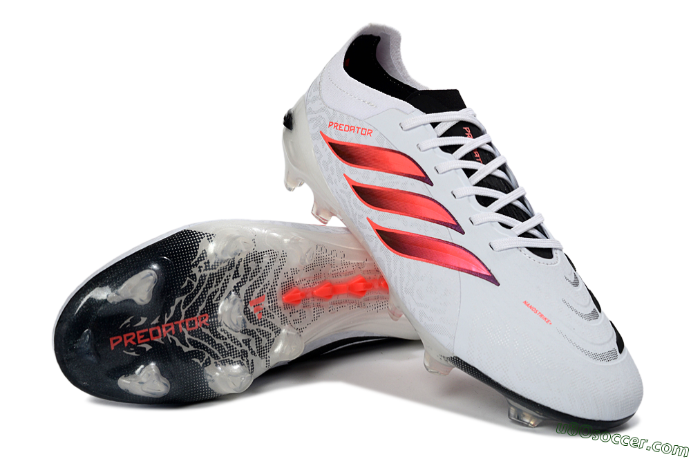 Adidas Predator 26 Elite FG Firm Ground Soccer Cleats - White/Fiery Red/Black 3