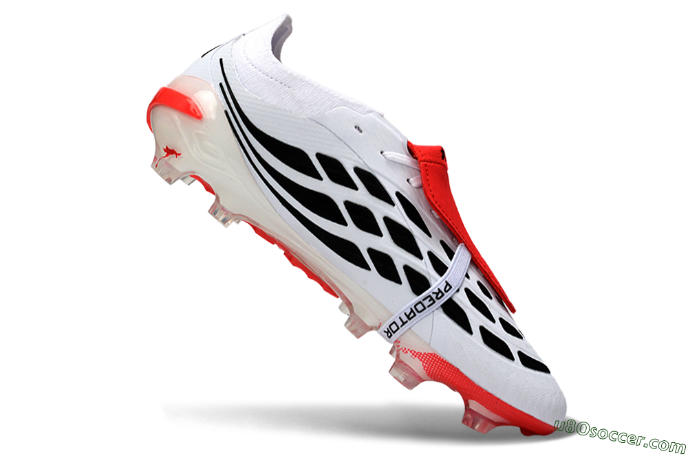 Adidas Predator 26 Elite Fold-Over Tongue FG Firm Ground Soccer Cleats - White/Crimson/Black 4